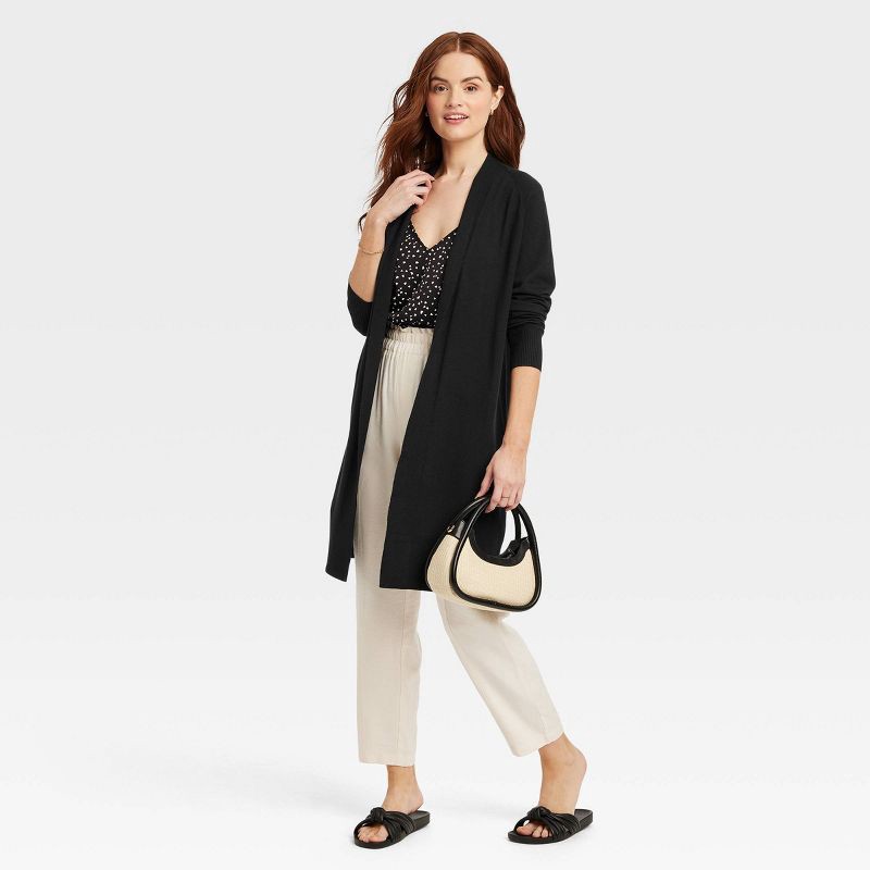 slide 2 of 3, Women's Long Layering Duster Cardigan - A New Day Black L, 1 ct