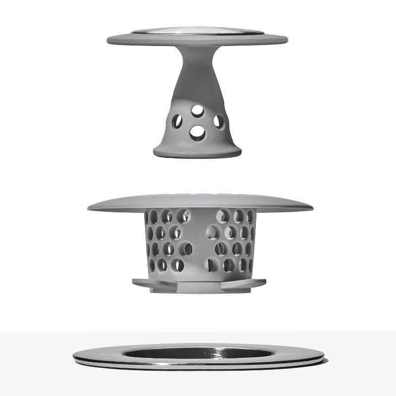 slide 2 of 6, Hair Catch Drain Protector Gray - OXO: Stainless Steel & Silicone, Tub and Shower Drain Stoppers, 1 ct