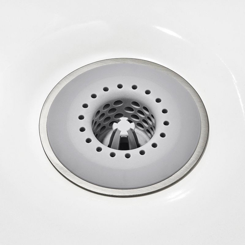 slide 3 of 6, Hair Catch Drain Protector Gray - OXO: Stainless Steel & Silicone, Tub and Shower Drain Stoppers, 1 ct