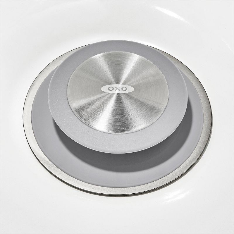 slide 6 of 6, Hair Catch Drain Protector Gray - OXO: Stainless Steel & Silicone, Tub and Shower Drain Stoppers, 1 ct