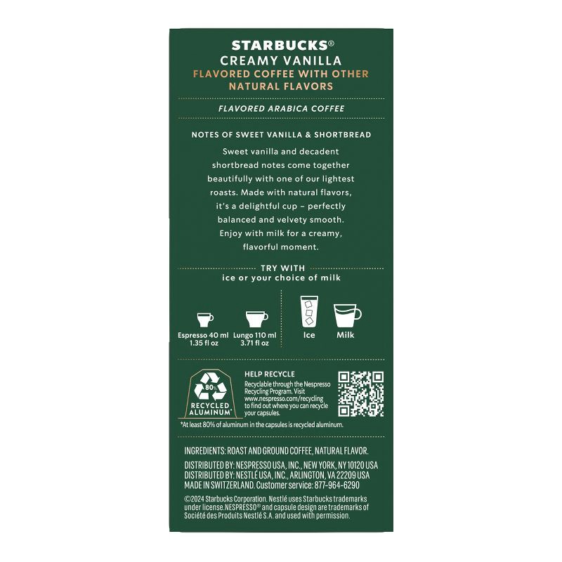 slide 2 of 9, Starbucks by Nespresso Original Line Creamy Vanilla Flavor Light Roast Coffee Pods - 10ct, 10 ct