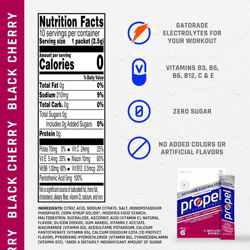 slide 4 of 11, Propel Black Cherry Sport Mix - 10pk/0.08oz Pouches, 10 ct, 0.08 oz