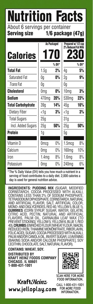 slide 5 of 9, Jell-O Play Dirt Dessert Kit with Chocolate Pudding Mix, Gummy Creatures & Oreo Crumbs, 10.1 oz Box, 10.1 oz