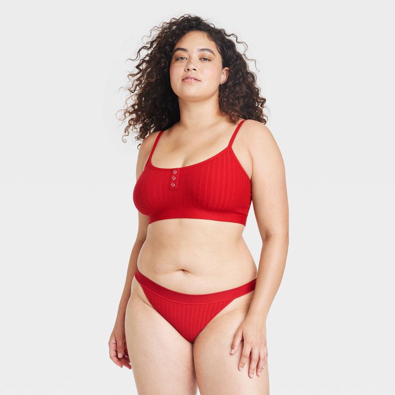 Women's Plush Ribbed Bra and Underwear Set - Colsie™ Red 2X
