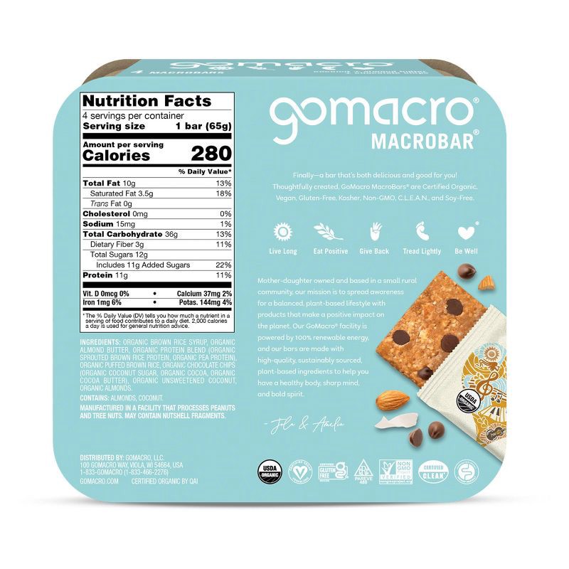 slide 2 of 6, GoMacro Coconut + Almond Butter + Chocolate Chips MacroBar - 4ct/7.1oz, 4 ct, 7.1 oz