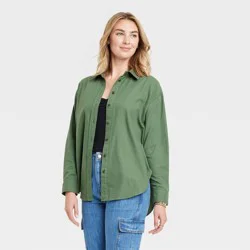Women's Long Sleeve Oversized Button-Down Shirt - Universal Thread Green XS
