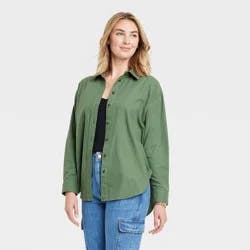 Women's Long Sleeve Oversized Button-Down Shirt - Universal Thread Green XS