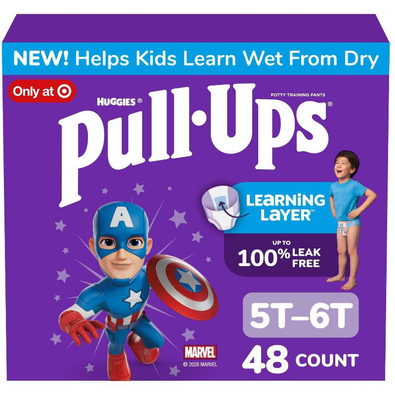 slide 1 of 9, Pull-Ups Boys' Potty Training Pants - 5T-6T - 48ct: Easy-Open Sides, Absorbent Layers, No Fragrance Added, 48 ct