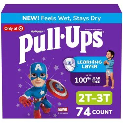 Pull-Ups Boys' Potty Training Pants - 2T-3T - 74ct: Easy-Open Sides, Absorbent Layers, Disposable, Wood Fluff Pulp