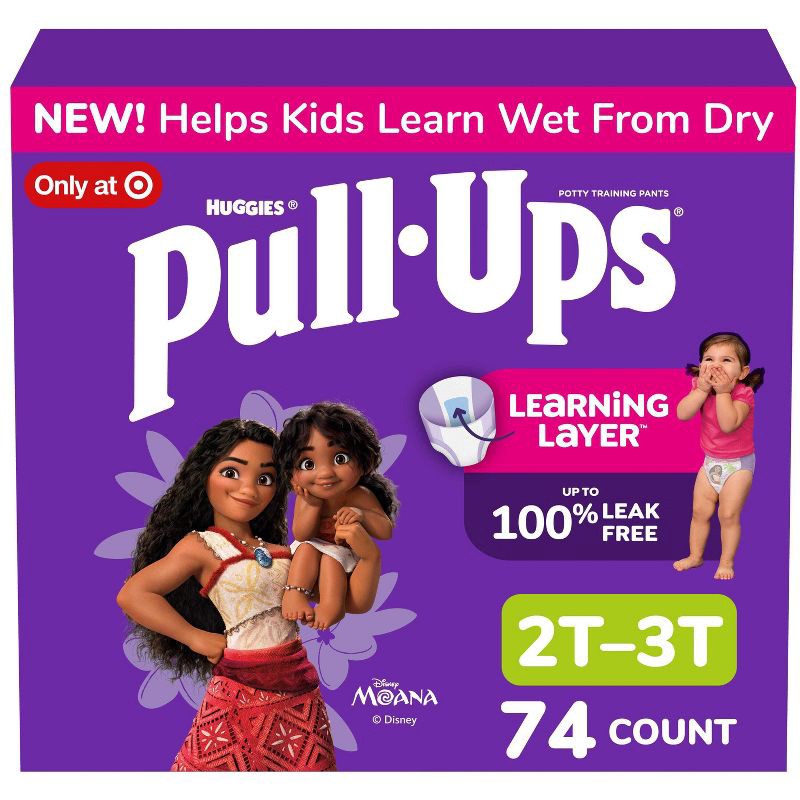 slide 1 of 9, Pull-Ups Girls' Learning Designs Training Pants - Size 2T-3T - 74ct: Easy-Open Sides, Absorbent Layers, 74 ct