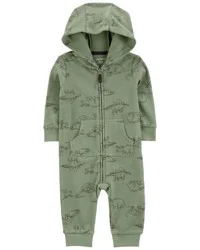 Carter's Baby Dinosaur Hooded Zip-Up Thermal Jumpsuit Green 3M