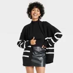 Women's Open Layering Cardigan - A New Day Black/Cream Striped M