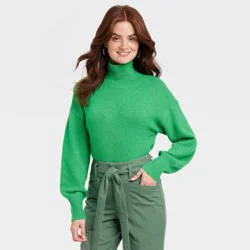 Women's Mock Turtleneck Pullover Sweater - A New Day Green L