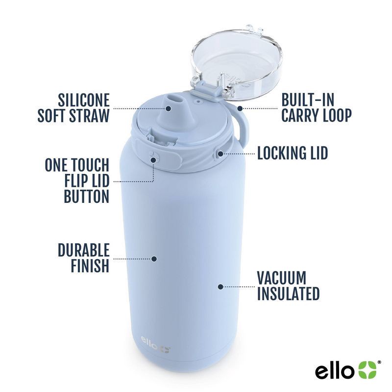 slide 4 of 6, Ello Cooper 32oz Stainless Steel Water Bottle - Light Blue: BPA-Free, Reusable, Hand Wash, Cold Beverages, All Ages, 32 oz