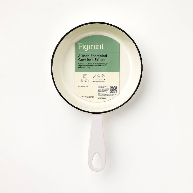 slide 5 of 5, 6" Enameled Cast Iron Skillet Light Gray - Figmint™: Even-Heating, Oven-Safe, Hand Wash, Non-Induction Compatible, 1 ct