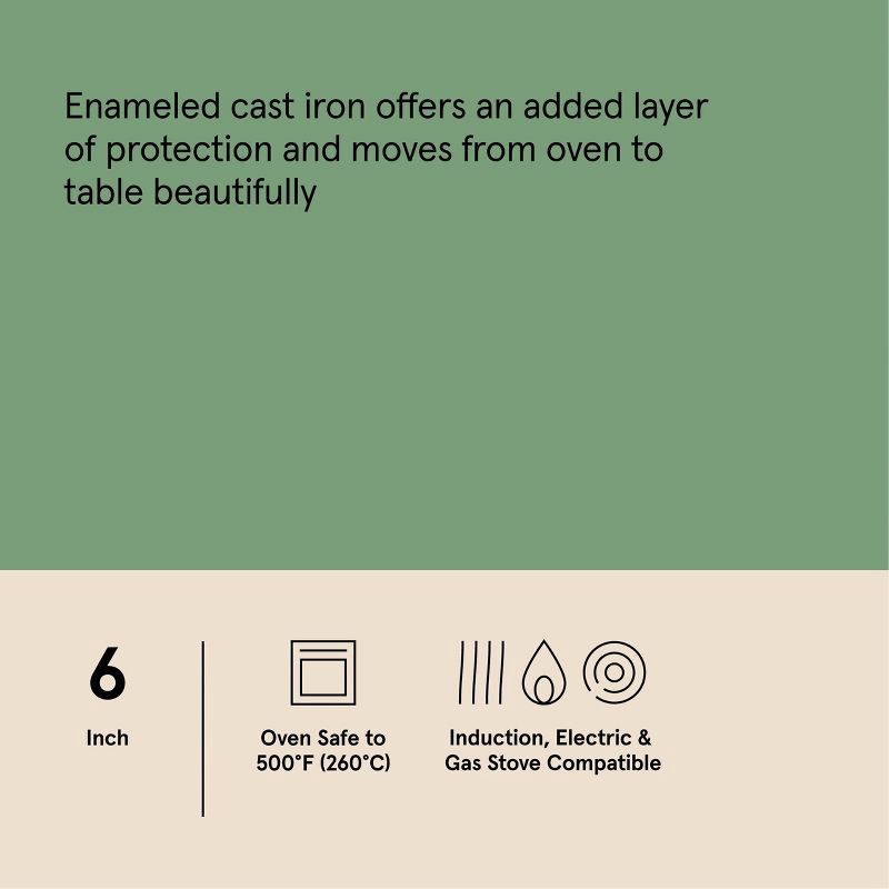 slide 6 of 6, 6" Enameled Cast Iron Skillet Light Gray - Figmint™: Even-Heating, Oven-Safe, Hand Wash, Non-Induction Compatible, 1 ct