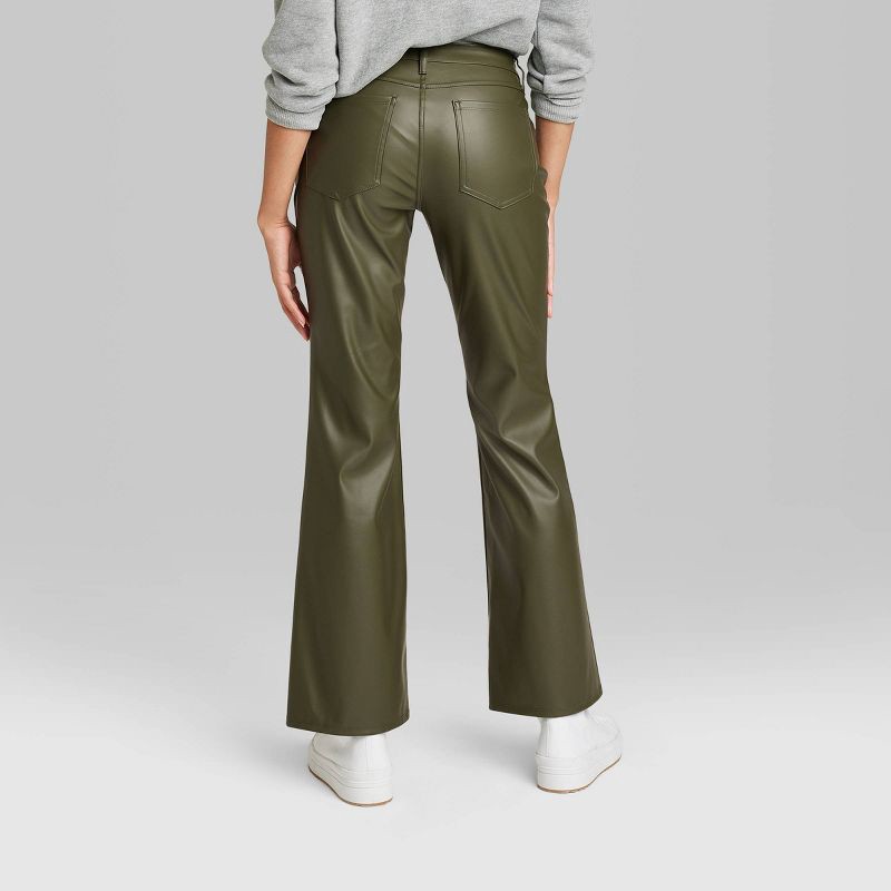 slide 2 of 3, Women's Low-Rise Faux Leather Flare Pants - Wild Fable Olive Green 14, 1 ct