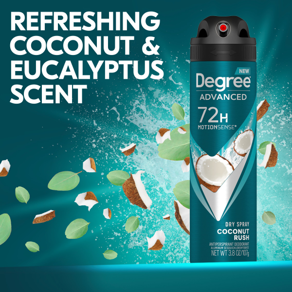 slide 11 of 16, Degree Men's Antiperspirant Deodorant Dry Spray Coconut Rush, 3.8 oz