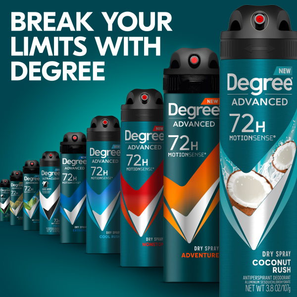 slide 6 of 16, Degree Men's Antiperspirant Deodorant Dry Spray Coconut Rush, 3.8 oz