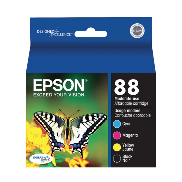 slide 1 of 2, Epson Durabrite Ultra T088120-Bcs Black/Cyan/Magenta/Yellow Ink Cartridges, Pack Of 4, 4 ct