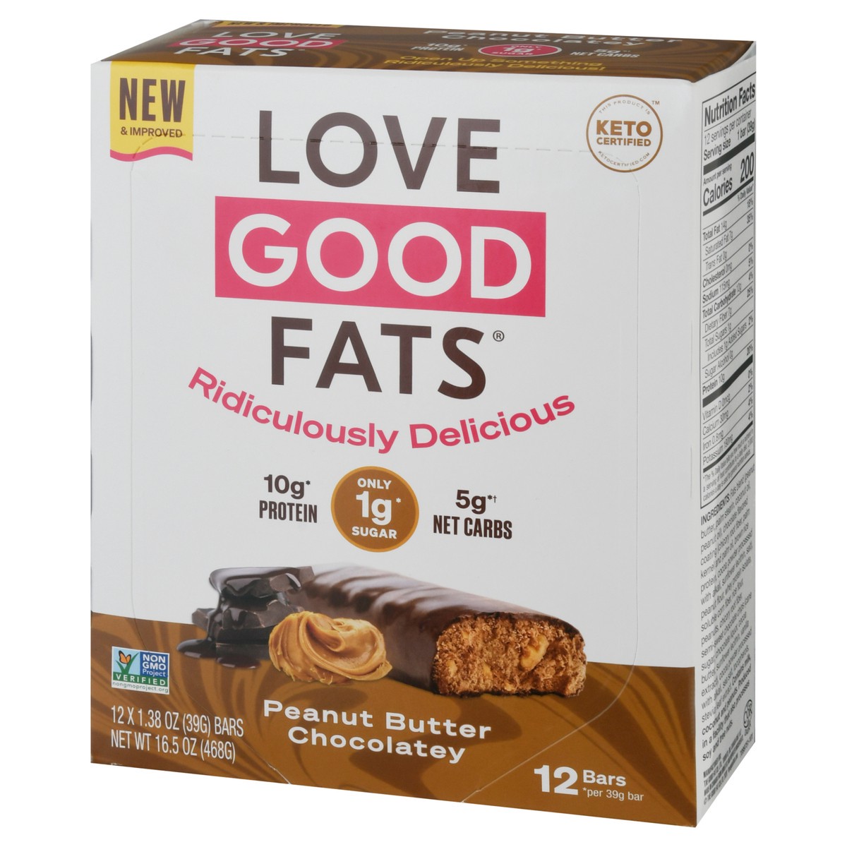 slide 3 of 10, Love Good Fats Peanut Butter Chocolatey Bars 12 - 1.38 oz Bars, 12 ct