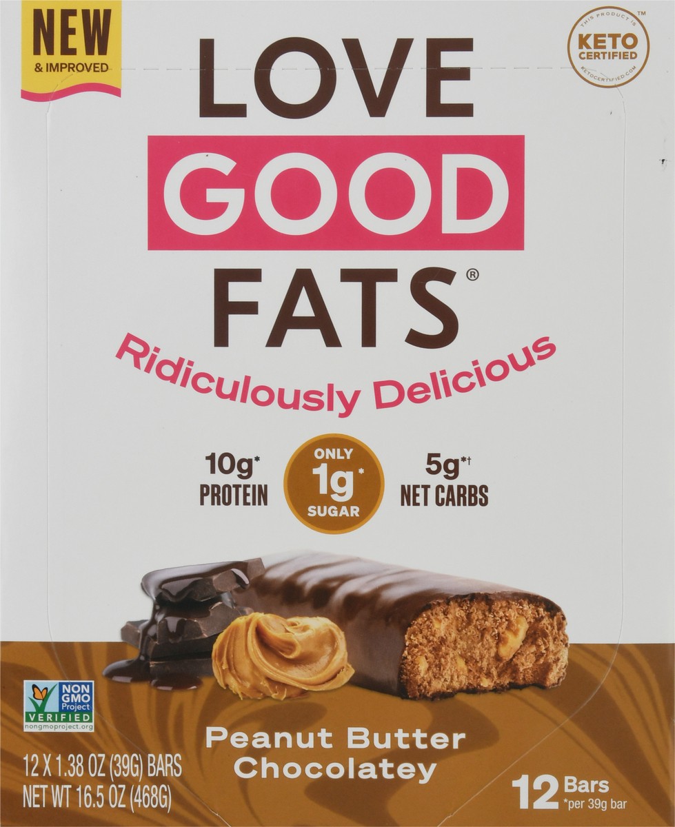 slide 9 of 10, Love Good Fats Peanut Butter Chocolatey Bars 12 - 1.38 oz Bars, 12 ct