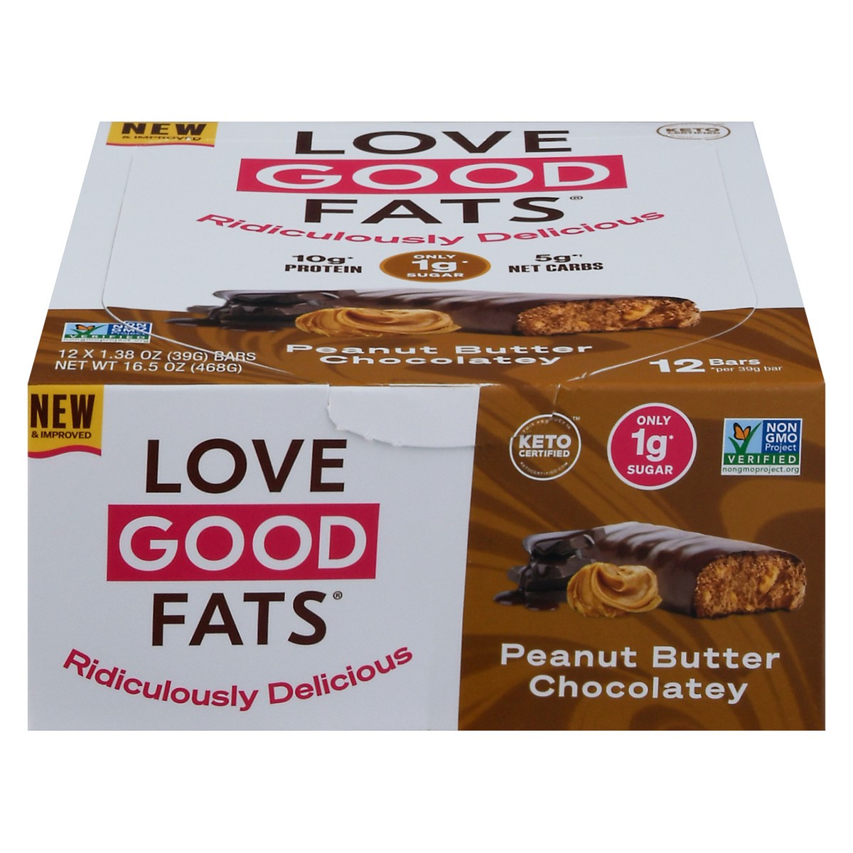 slide 1 of 10, Love Good Fats Peanut Butter Chocolatey Bars 12 - 1.38 oz Bars, 12 ct