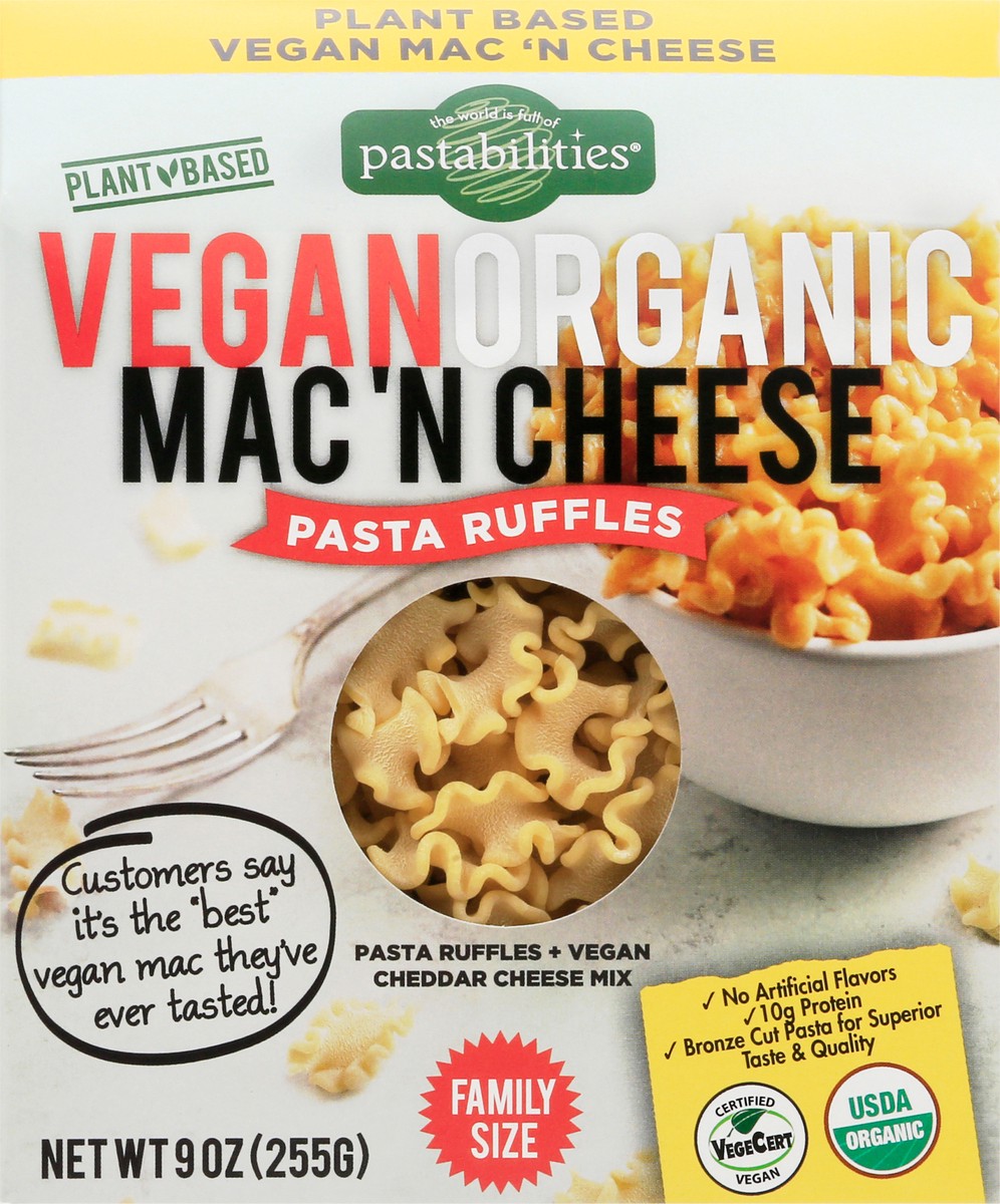 slide 1 of 12, Pastabilities Organic Vegan Family Size Mac 'N Cheese Pasta Ruffles 9 oz, 9 oz