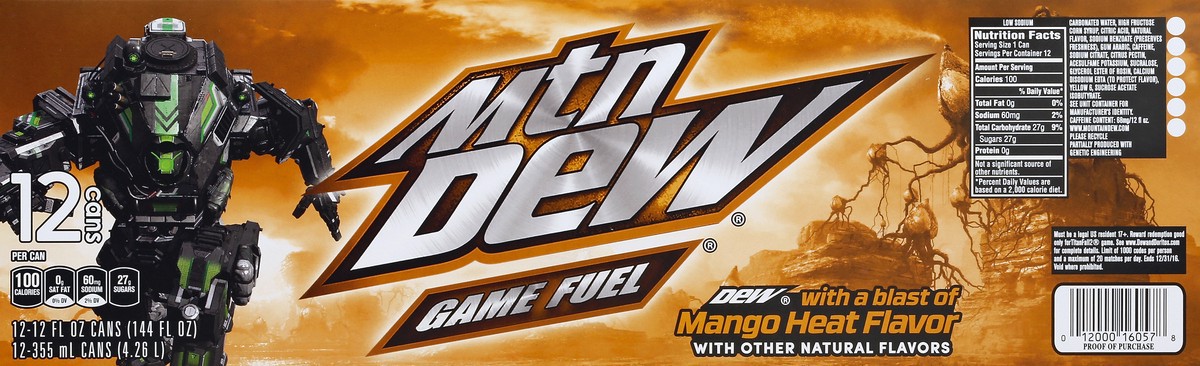 slide 2 of 6, Mountain Dew Game Fuel Mango Heat - 12 ct; 12 fl oz, 12 ct; 12 fl oz