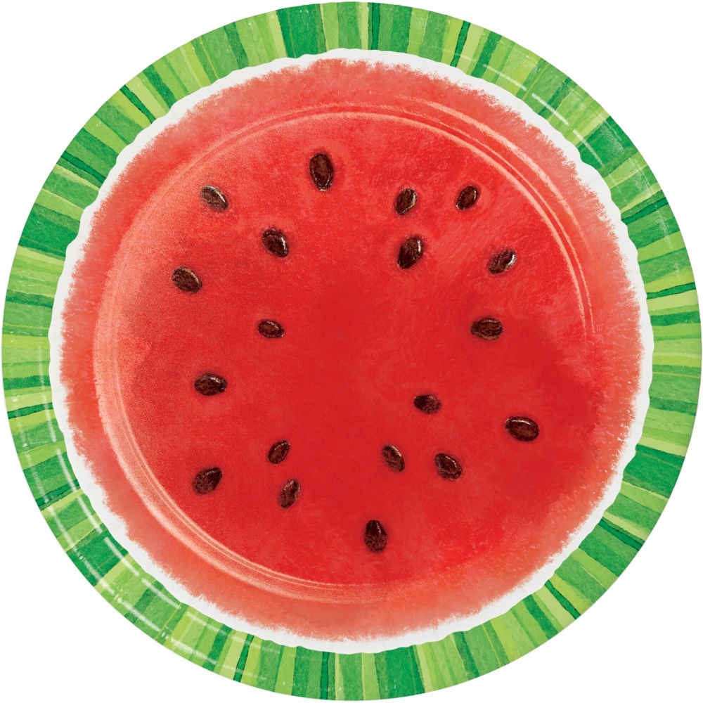 slide 1 of 1, HD Designs Outdoors 9-Inch Watermelon Themed Party Plate - 12 Count - Green/Red/Black, 12 ct