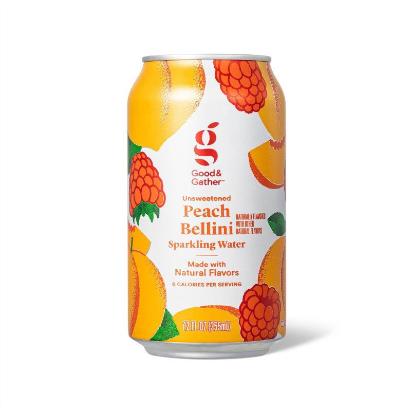 slide 2 of 4, Peach Bellini Unsweetened Sparkling Water - 8pk/12 fl oz Cans - Good & Gather™, 8 ct; 12 fl oz