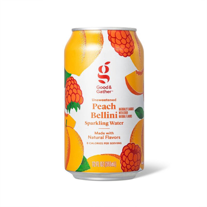 slide 2 of 5, Peach Bellini Unsweetened Sparkling Water - 8pk/12 fl oz Cans - Good & Gather™, 8 ct; 12 fl oz