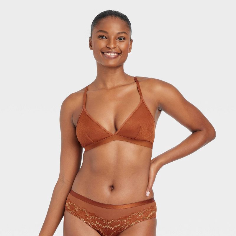 slide 1 of 5, Women's Strappy Mesh Bralette - Auden™ Brown XL, 1 ct