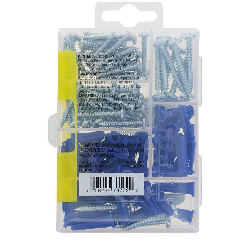 slide 4 of 5, Hillman 72pc Plastic Anchors with Screws Kit, 72 ct