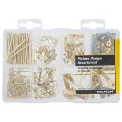 Hillman 10lbs-100lbs Picture Hanging Kit: Steel Hooks & Hangers, Gold, 206 Pieces, Picture Hooks & Hangers