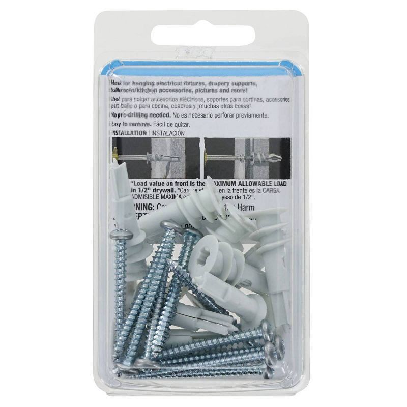 slide 6 of 6, Hillman Wallboard Anchors: Drywall Screw Anchors Set, Includes Screws & Anchors, Plastic & Steel, 20 Pieces, White, 20 ct