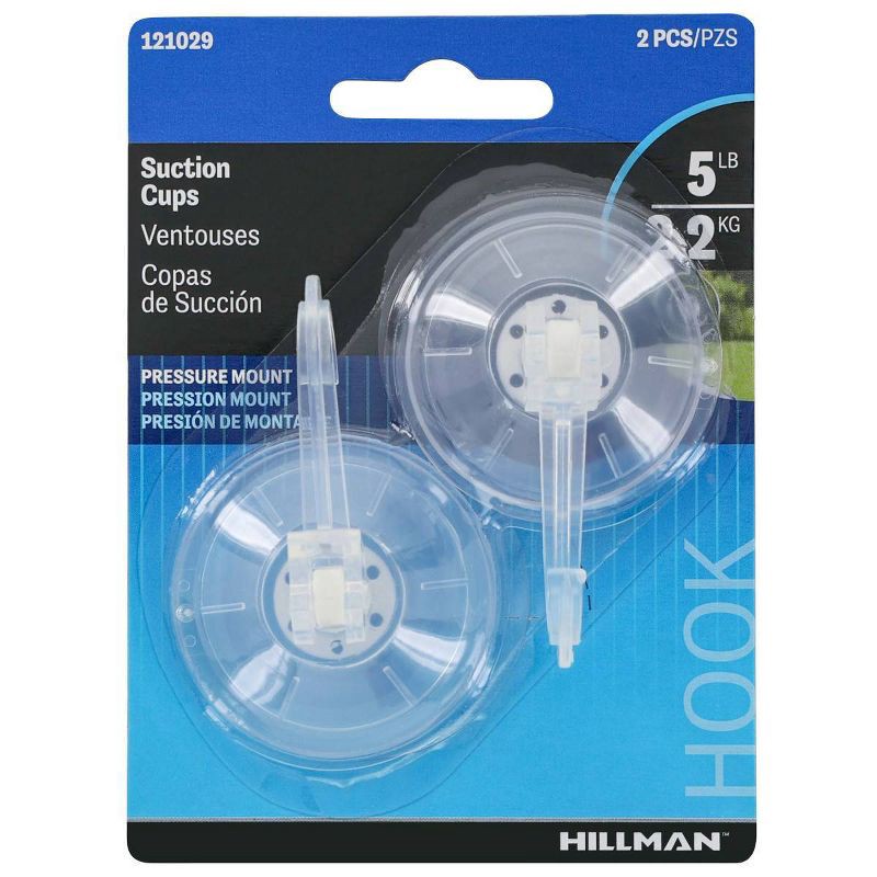 slide 2 of 3, Hillman 2pc Press Mount Cups: Clear Plastic Suction Cup Hooks for Windows & Ceilings, Decorative Hooks, 2 Count, 2 ct