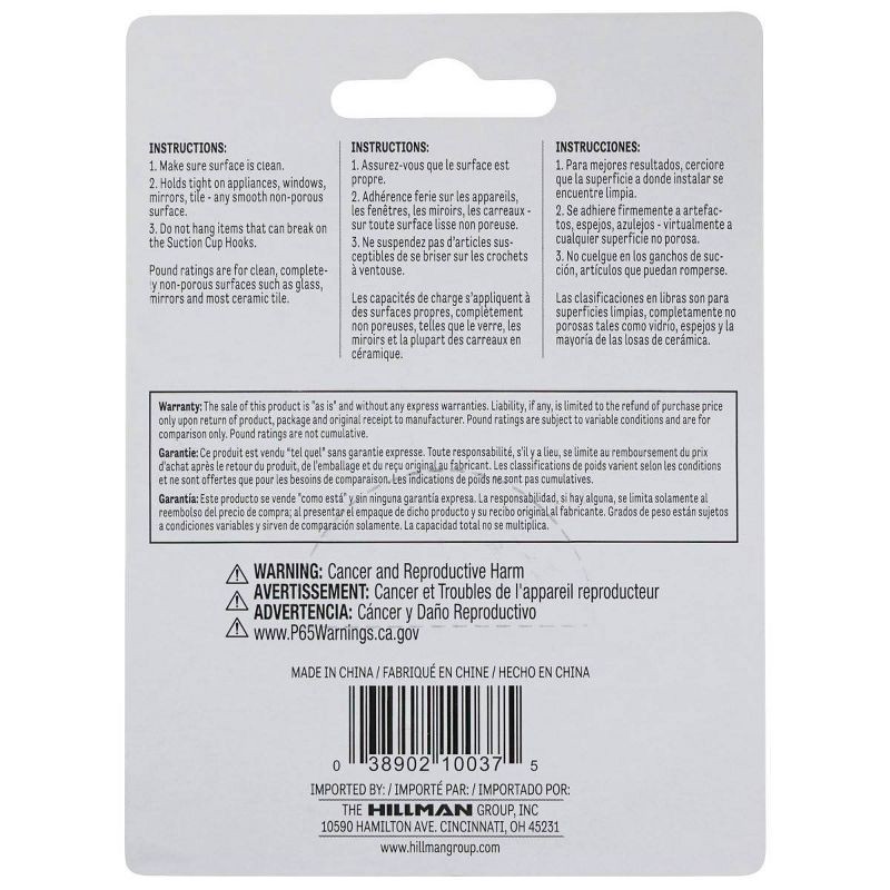 slide 3 of 3, Hillman 2pc Press Mount Cups: Clear Plastic Suction Cup Hooks for Windows & Ceilings, Decorative Hooks, 2 Count, 2 ct