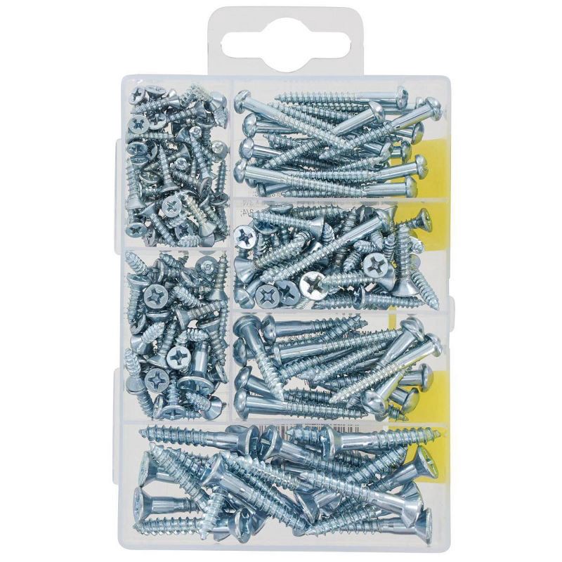 slide 5 of 7, Hillman 199pc Wood Screw Kit: Steel Alloy Assortment for Hanging, Silver Hardware Fastener Set, 199 ct