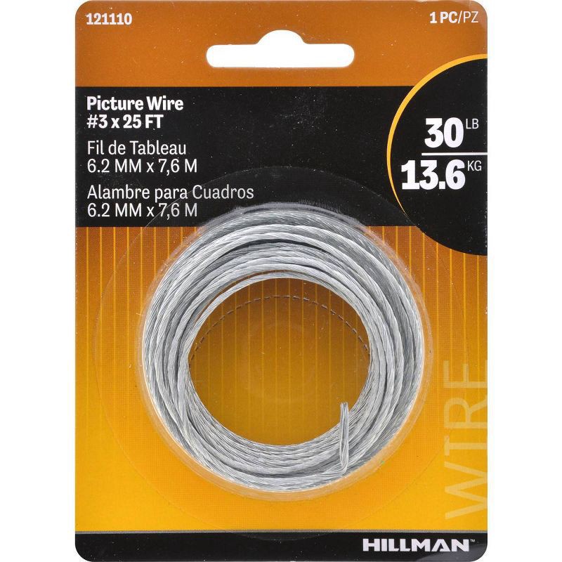 slide 2 of 4, Hillman 25ft 30lbs Picture Hanging Wire: Galvanized Steel, Silver, Wire Hanger for Photos, Frames, Hooks & Hangers, 25 ft, 30 lb