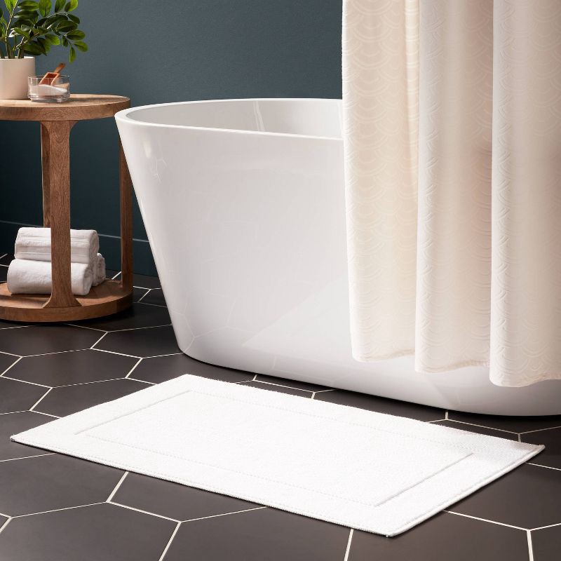 slide 2 of 4, 21"x34" Spa Plush Bath Rug White - Threshold™: Cotton Jacquard, Machine Washable, No Backing, OEKO-TEX Certified, 1 ct