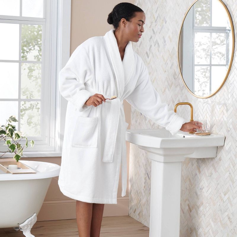 slide 2 of 3, L/XL Spa Plush Bath Robe White - Threshold™, 1 ct