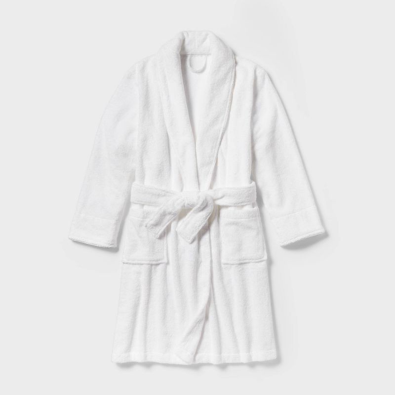 slide 3 of 3, S/M Spa Plush Bath Robe White - Threshold™, 1 ct