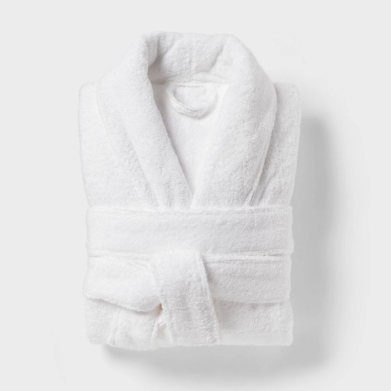 slide 1 of 3, S/M Spa Plush Bath Robe White - Threshold™, 1 ct