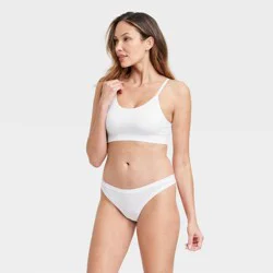 Women's Cotton Stretch Comfort Thong Underwear - Auden™ White S: Low Rise, Fold Over Waistband, Machine Washable, Midweight Fabric