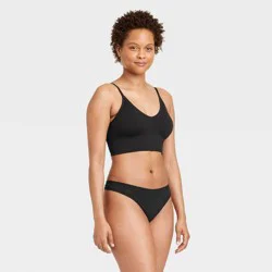 Women's Cotton Stretch Comfort Thong Underwear - Auden™ Black L: Low Rise, Fold Over Waistband