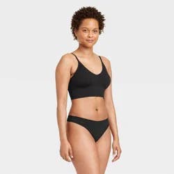 Women's Cotton Stretch Comfort Thong Underwear - Auden™ Black L: Low Rise, Fold Over Waistband