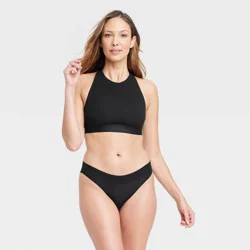 Women's Cotton Stretch Bikini Underwear - Auden™ Black M: Mid Rise, Fold Over Waistband, Knit Jersey
