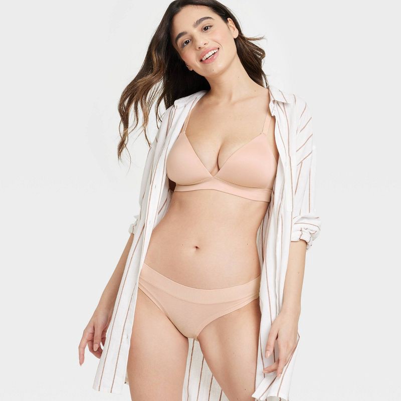 slide 3 of 5, Women's Cotton Stretch Bikini Underwear - Auden™ Beige XS: Mid Rise, Knit Jersey, Pull-On, 1 ct