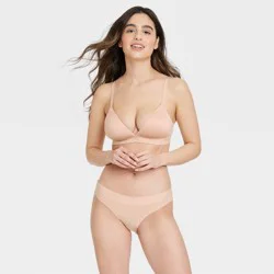Women's Cotton Stretch Bikini Underwear - Auden™ Beige XL: Mid Rise, Spandex Blend, Fold Over Waistband